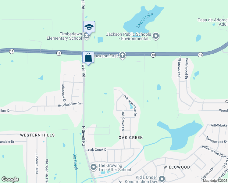 map of restaurants, bars, coffee shops, grocery stores, and more near 2313 Deer Oak Court in Jackson