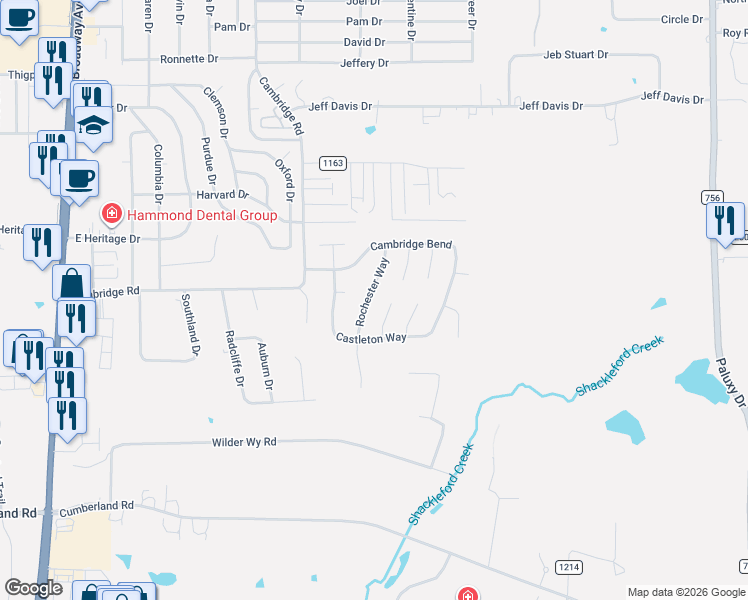 map of restaurants, bars, coffee shops, grocery stores, and more near 6558 Wheaton Court in Tyler