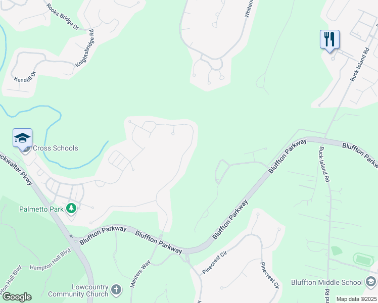 map of restaurants, bars, coffee shops, grocery stores, and more near 60 Crossings Boulevard in Bluffton