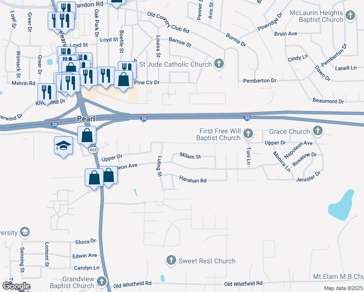 map of restaurants, bars, coffee shops, grocery stores, and more near 2325 Milam Street in Pearl
