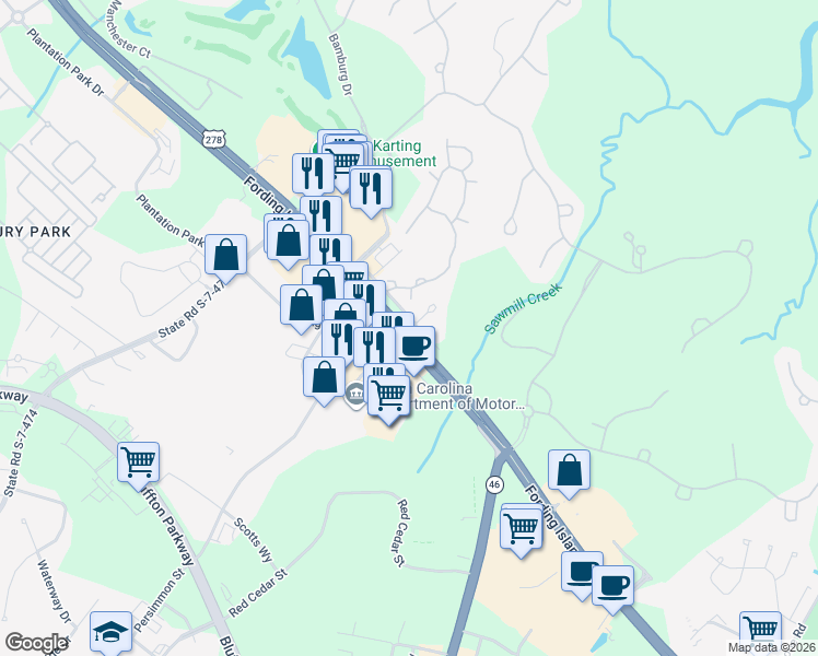 map of restaurants, bars, coffee shops, grocery stores, and more near 897 Fording Island Road in Bluffton