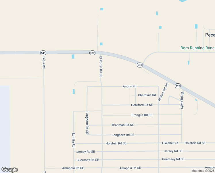 map of restaurants, bars, coffee shops, grocery stores, and more near Angus Road in Deming