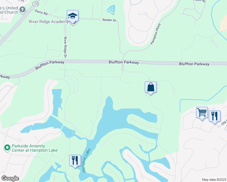 map of restaurants, bars, coffee shops, grocery stores, and more near 42 Hampton Lake Dr in Bluffton
