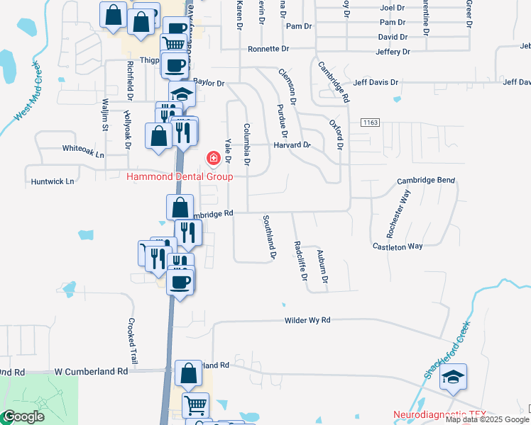 map of restaurants, bars, coffee shops, grocery stores, and more near 444 Cambridge Road in Tyler