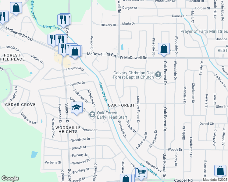 map of restaurants, bars, coffee shops, grocery stores, and more near 1566 Woody Drive in Jackson