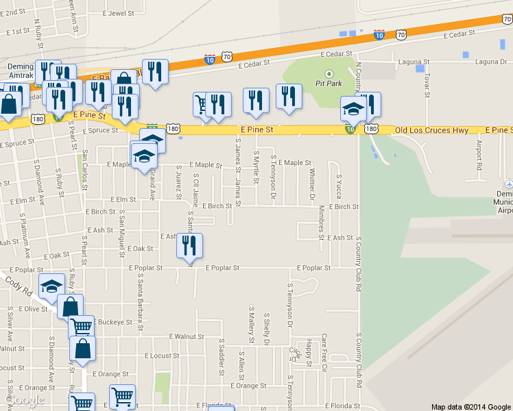 map of restaurants, bars, coffee shops, grocery stores, and more near 599 S Myrtle St in Deming