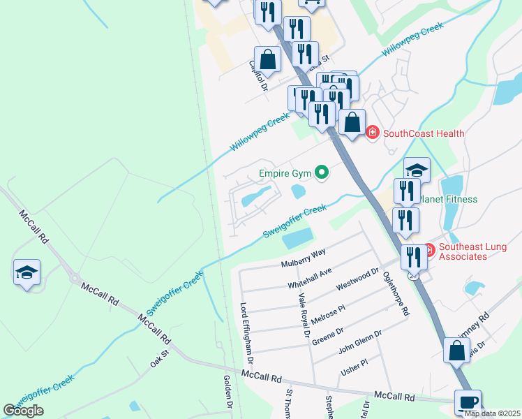 map of restaurants, bars, coffee shops, grocery stores, and more near Springs at Effingham Road in Rincon