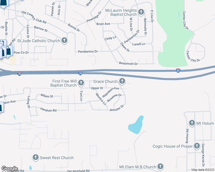 map of restaurants, bars, coffee shops, grocery stores, and more near 2546 Upper Drive in Pearl