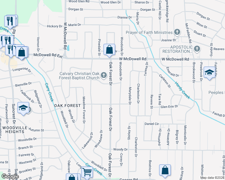map of restaurants, bars, coffee shops, grocery stores, and more near 2920 Oak Forest Drive in Jackson