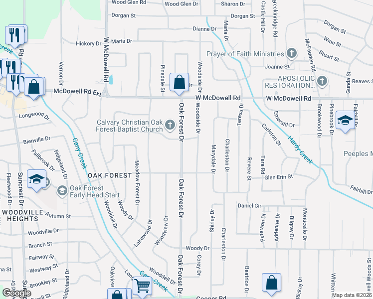 map of restaurants, bars, coffee shops, grocery stores, and more near 2919 Woodside Drive in Jackson