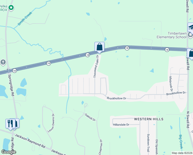 map of restaurants, bars, coffee shops, grocery stores, and more near 168 Thousand Oaks Circle in Jackson