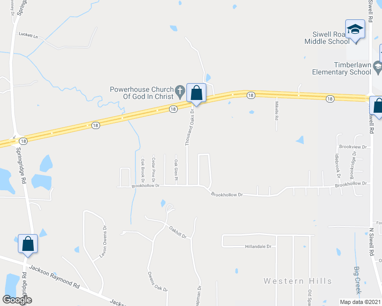 map of restaurants, bars, coffee shops, grocery stores, and more near 168 Thousand Oaks Circle in Jackson