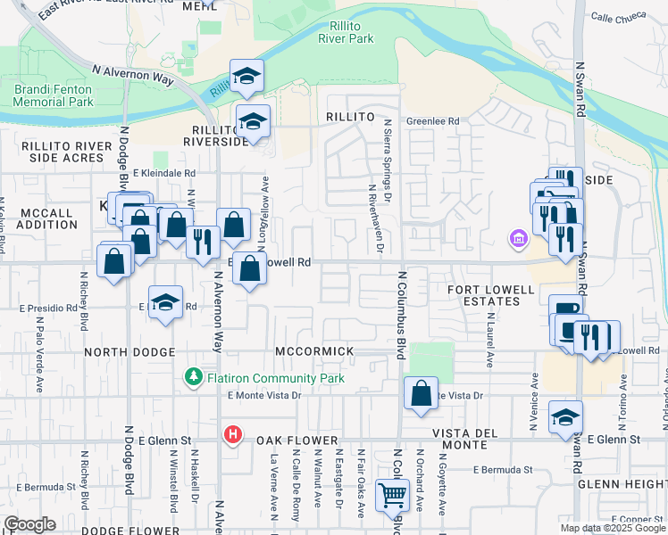 map of restaurants, bars, coffee shops, grocery stores, and more near 4153 East Calle Henequen in Tucson