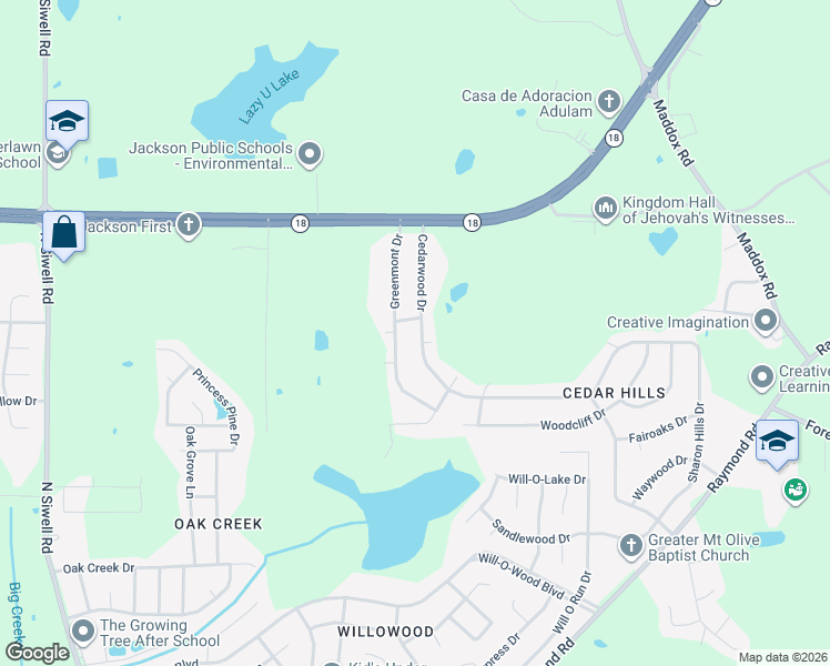 map of restaurants, bars, coffee shops, grocery stores, and more near 386 Cedarmont Street in Jackson
