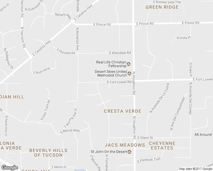 map of restaurants, bars, coffee shops, grocery stores, and more near 10100 East Fort Lowell Road in Tucson