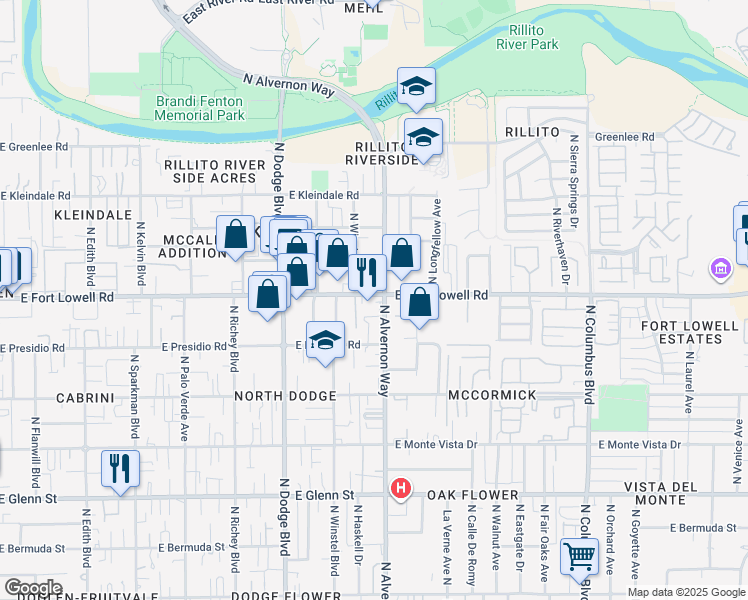 map of restaurants, bars, coffee shops, grocery stores, and more near in Tucson