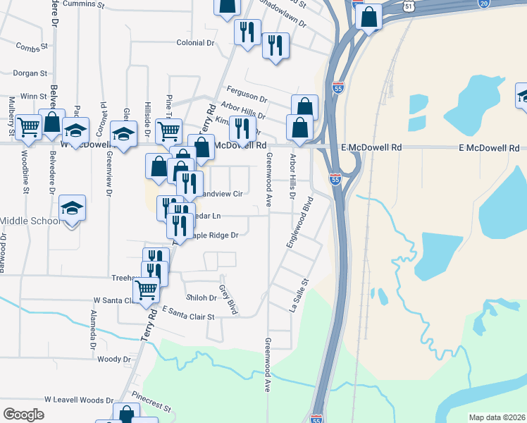 map of restaurants, bars, coffee shops, grocery stores, and more near 2887 Greenwood Avenue in Jackson