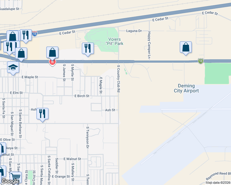 map of restaurants, bars, coffee shops, grocery stores, and more near 310 South Country Club Road in Deming