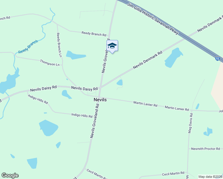 map of restaurants, bars, coffee shops, grocery stores, and more near 349 Martin Lanier Road in Nevils