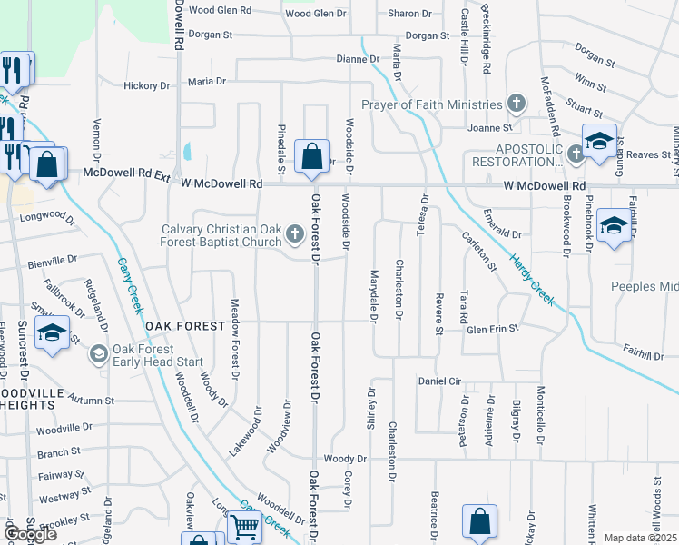 map of restaurants, bars, coffee shops, grocery stores, and more near 2919 Woodside Drive in Jackson