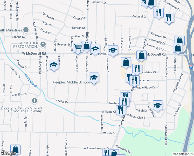 map of restaurants, bars, coffee shops, grocery stores, and more near 603 Freemont Street in Jackson