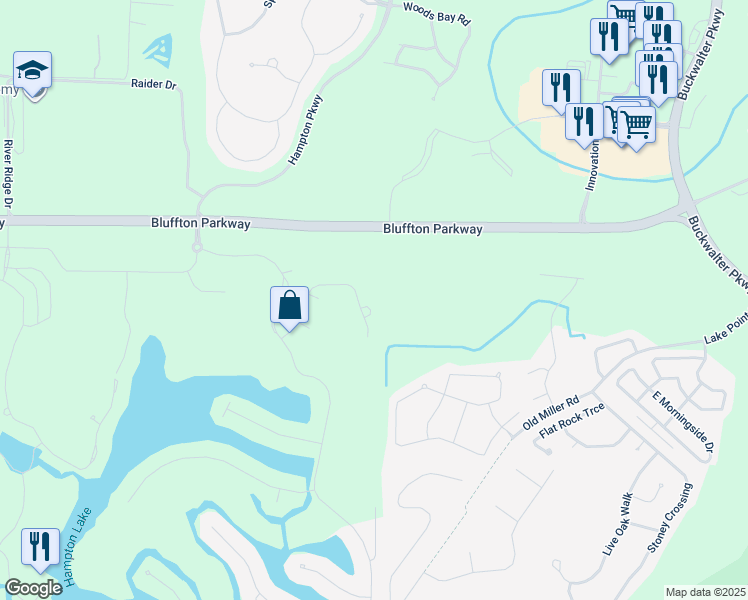 map of restaurants, bars, coffee shops, grocery stores, and more near 59 Fording Court in Bluffton
