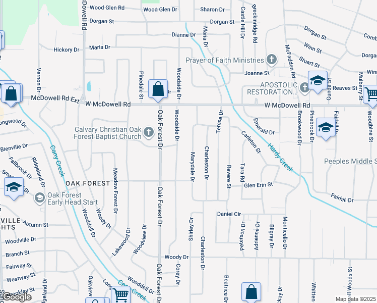 map of restaurants, bars, coffee shops, grocery stores, and more near 2813 Marydale Drive in Jackson