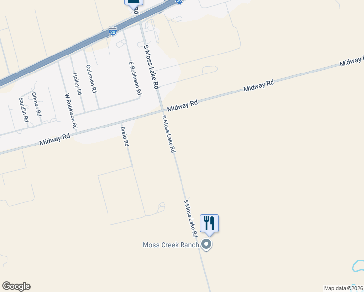 map of restaurants, bars, coffee shops, grocery stores, and more near 1400-1418 South Moss Lake Road in Big Spring