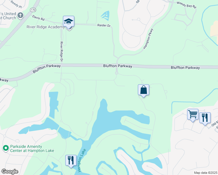 map of restaurants, bars, coffee shops, grocery stores, and more near 42 Hampton Lake Dr in Bluffton