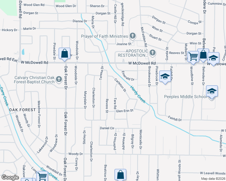map of restaurants, bars, coffee shops, grocery stores, and more near 2821 Tara Road in Jackson