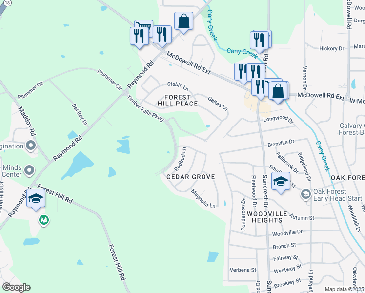map of restaurants, bars, coffee shops, grocery stores, and more near 2203 Redbud Lane in Jackson