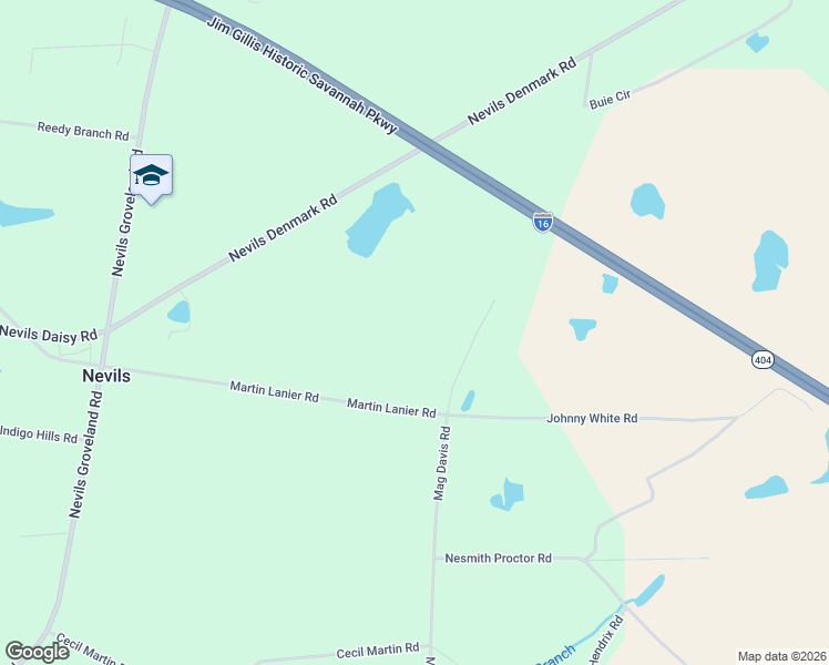 map of restaurants, bars, coffee shops, grocery stores, and more near 2597 Mag Davis Road in Nevils