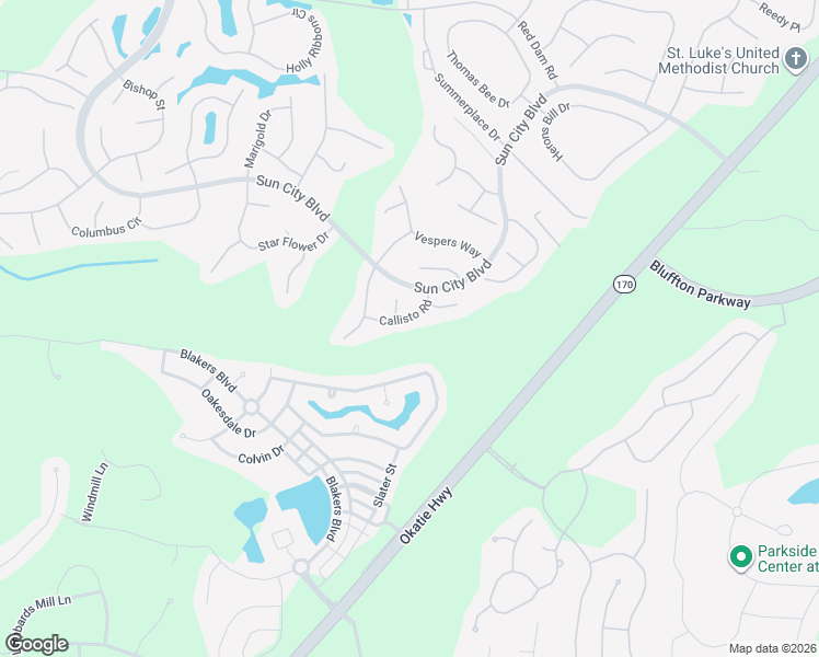 map of restaurants, bars, coffee shops, grocery stores, and more near 31 Callisto Road in Bluffton