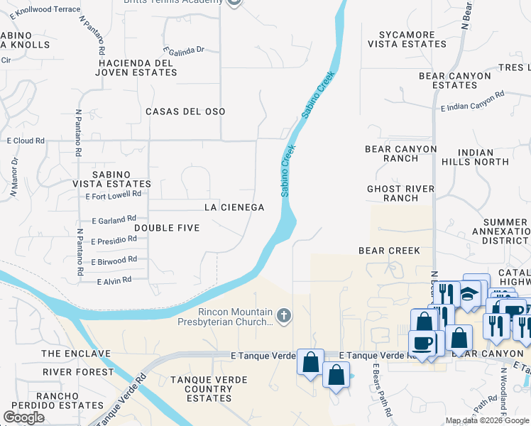 map of restaurants, bars, coffee shops, grocery stores, and more near 3190 North Elena María in Tucson