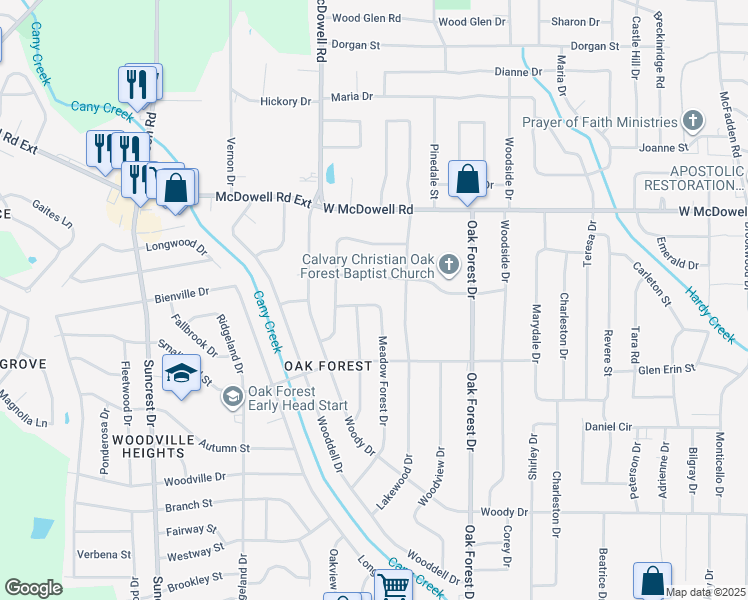 map of restaurants, bars, coffee shops, grocery stores, and more near 1608 Meadow Forest Drive in Jackson