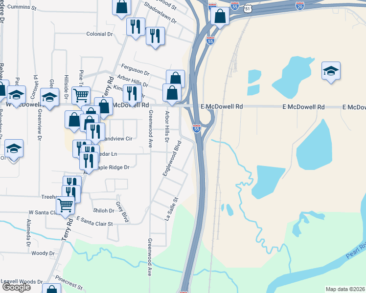 map of restaurants, bars, coffee shops, grocery stores, and more near 2836 Englewood Boulevard in Jackson