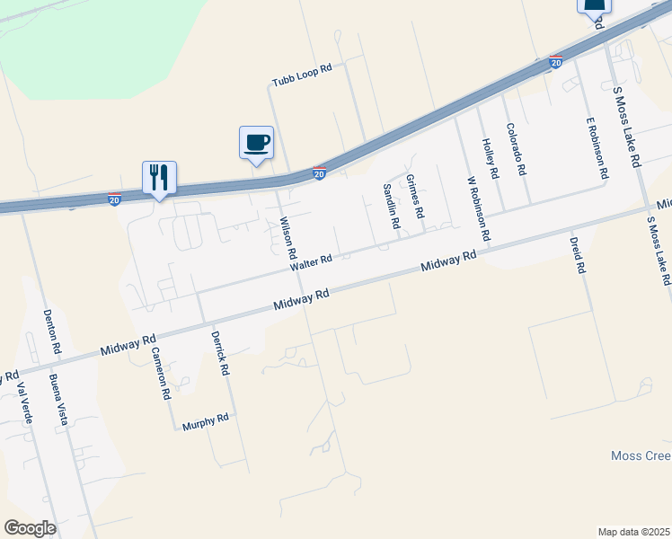 map of restaurants, bars, coffee shops, grocery stores, and more near 6100 Walter Road in Big Spring