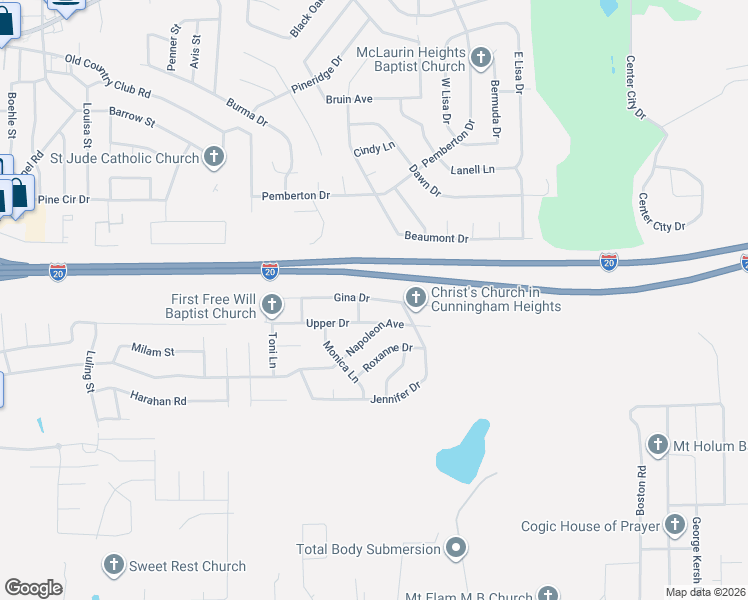 map of restaurants, bars, coffee shops, grocery stores, and more near 2525 Gina Dr in Pearl