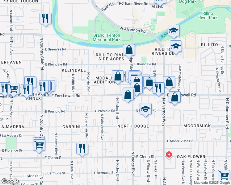 map of restaurants, bars, coffee shops, grocery stores, and more near in Tucson