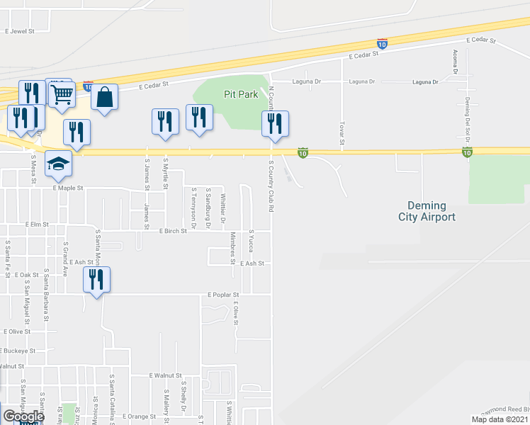 map of restaurants, bars, coffee shops, grocery stores, and more near 310 South Country Club Road in Deming