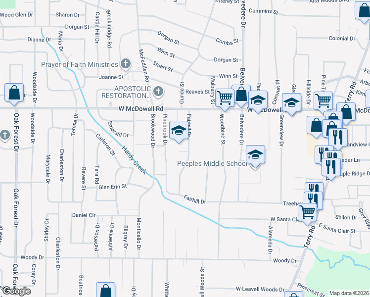 map of restaurants, bars, coffee shops, grocery stores, and more near 2883 Fairhill Drive in Jackson