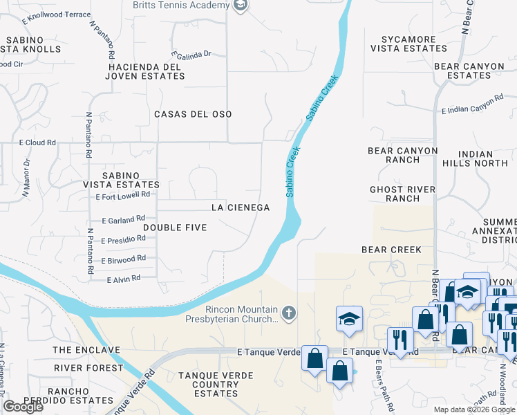 map of restaurants, bars, coffee shops, grocery stores, and more near 3190 North Elena María in Tucson