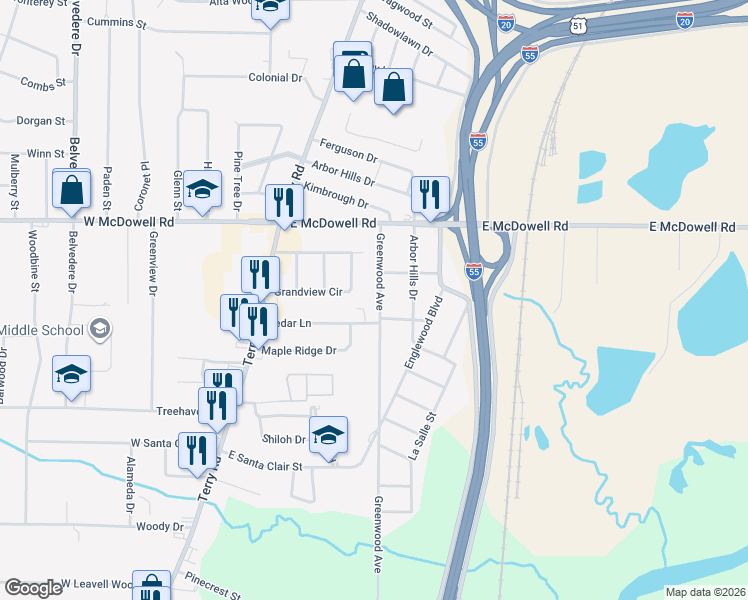 map of restaurants, bars, coffee shops, grocery stores, and more near 2887 Greenwood Avenue in Jackson