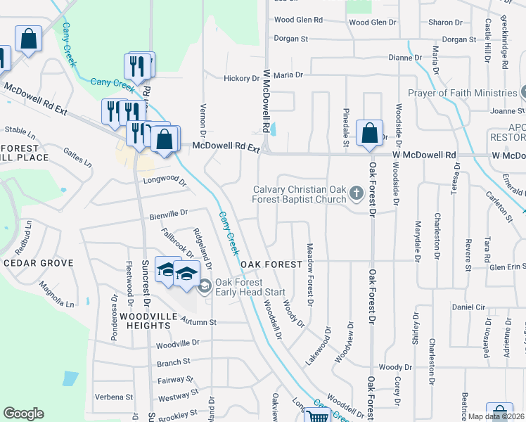 map of restaurants, bars, coffee shops, grocery stores, and more near 1614 Woody Drive in Jackson