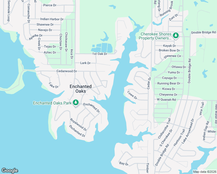 map of restaurants, bars, coffee shops, grocery stores, and more near 104 Northwood Place in Enchanted Oaks