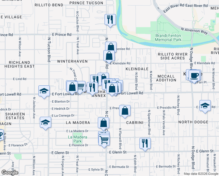 map of restaurants, bars, coffee shops, grocery stores, and more near in Tucson