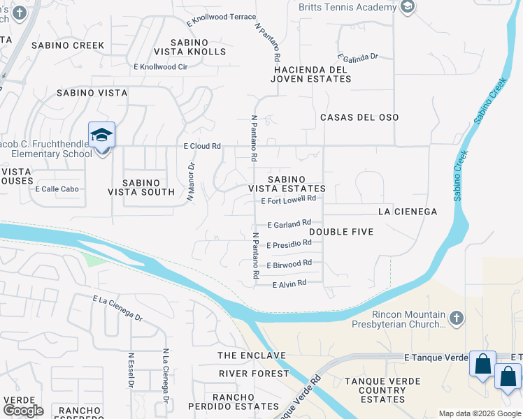 map of restaurants, bars, coffee shops, grocery stores, and more near 7911 East Garland Road in Tucson