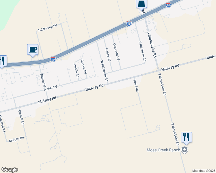 map of restaurants, bars, coffee shops, grocery stores, and more near 301-303 West Robinson Road in Big Spring