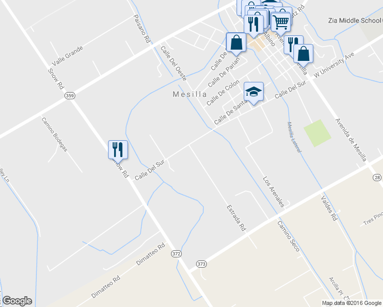 map of restaurants, bars, coffee shops, grocery stores, and more near 2930 Estrada Road in Las Cruces