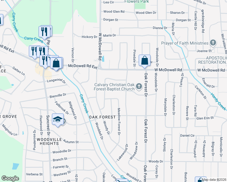 map of restaurants, bars, coffee shops, grocery stores, and more near 1652 Woodburn Street in Jackson